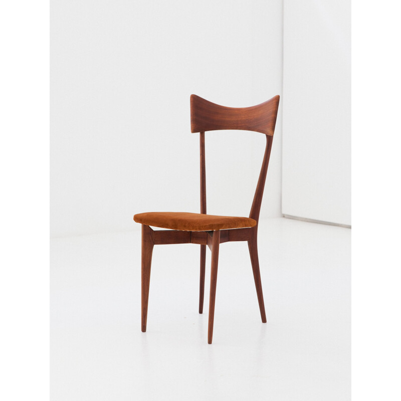 Vintage set of 6 Italian dining chairs in leather and mahogany by Ico Parisi - 1950s