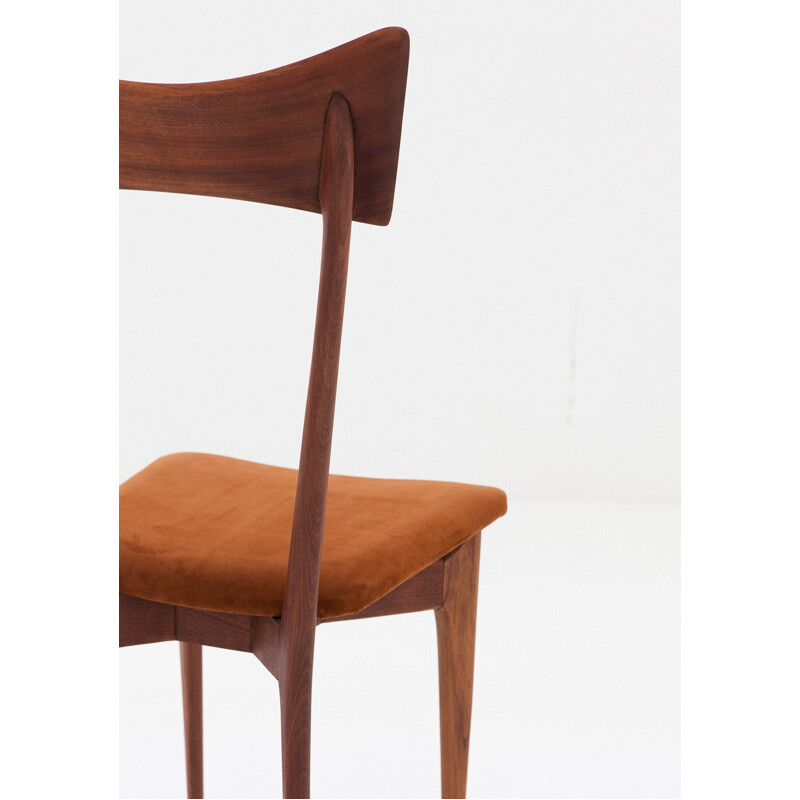 Vintage set of 6 Italian dining chairs in leather and mahogany by Ico Parisi - 1950s