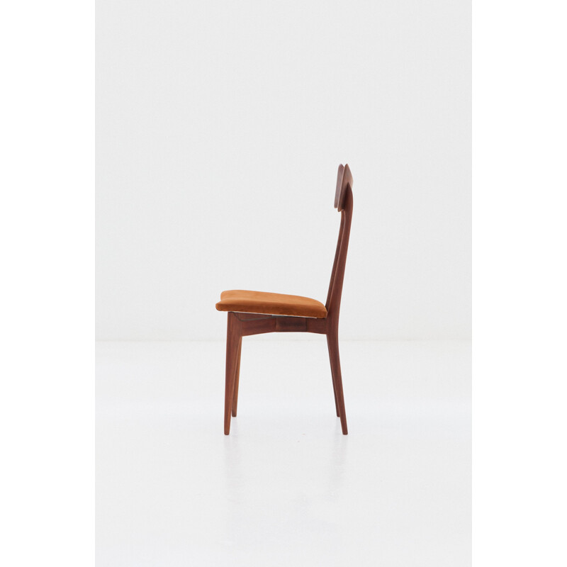 Vintage set of 6 Italian dining chairs in leather and mahogany by Ico Parisi - 1950s