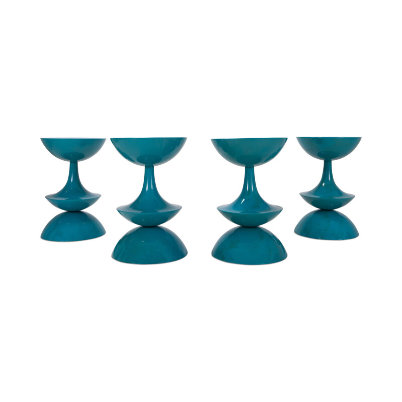 Set of 4 Vintage stools in petrol blue by Nanna Ditzel - 1990s