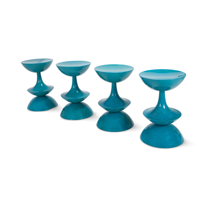 Set of 4 Vintage stools in petrol blue by Nanna Ditzel - 1990s