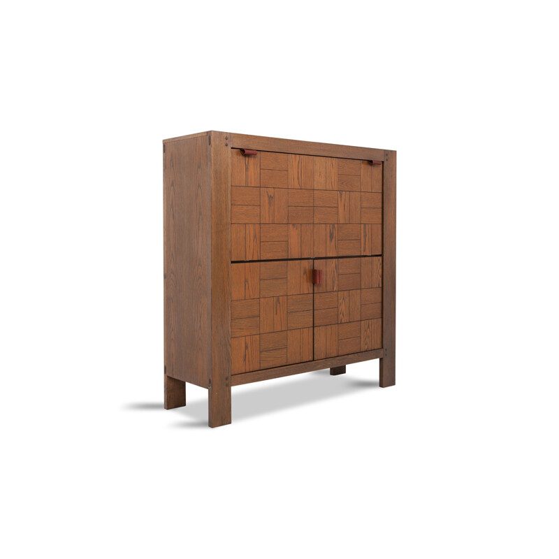 Vintage brutalist cabinet In stained oak - 1970s