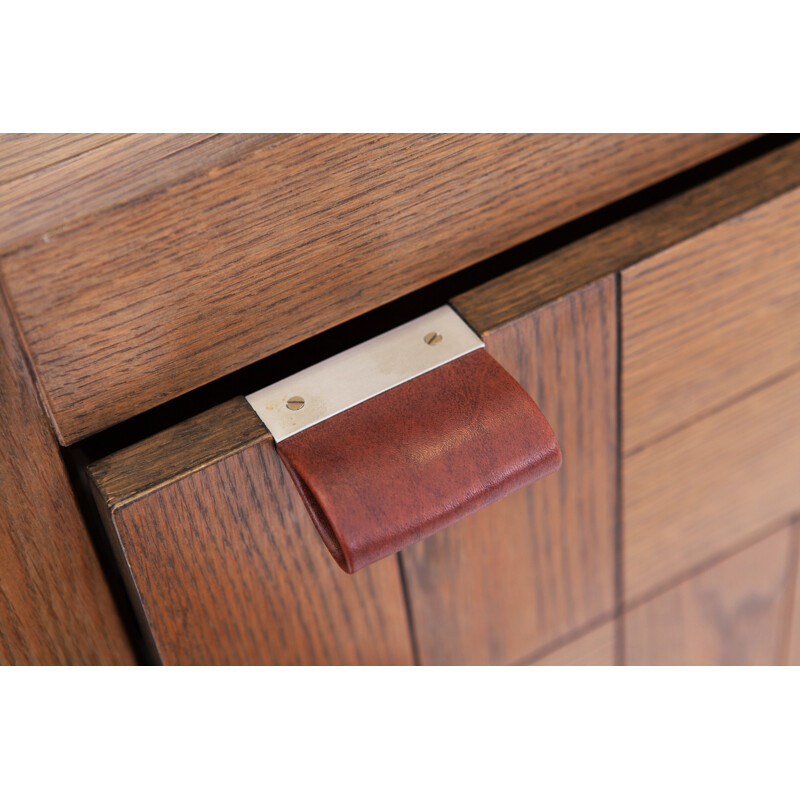 Vintage brutalist cabinet In stained oak - 1970s