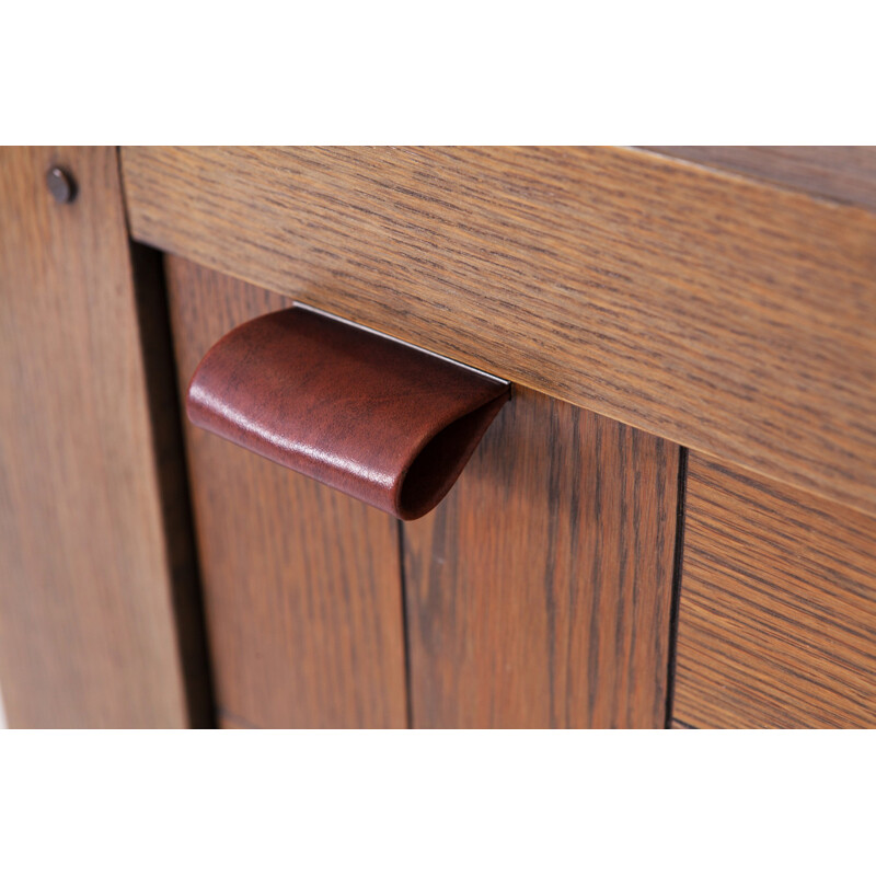 Vintage brutalist cabinet In stained oak - 1970s