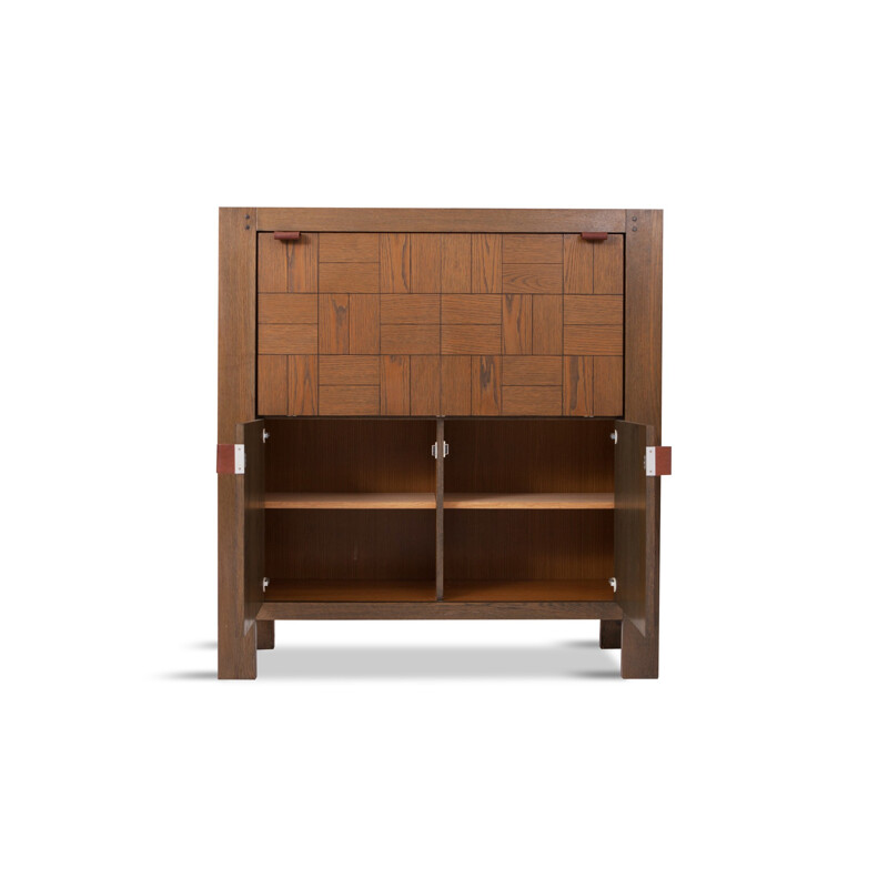 Vintage brutalist cabinet In stained oak - 1970s