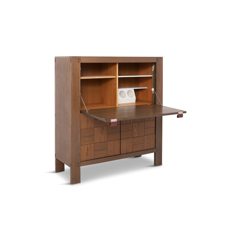 Vintage brutalist cabinet In stained oak - 1970s