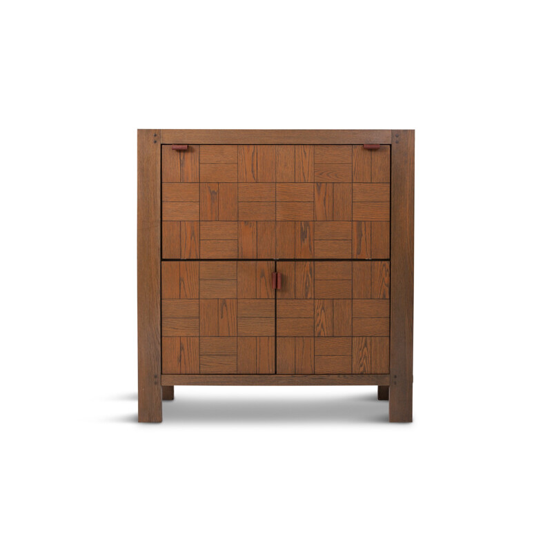 Vintage brutalist cabinet In stained oak - 1970s
