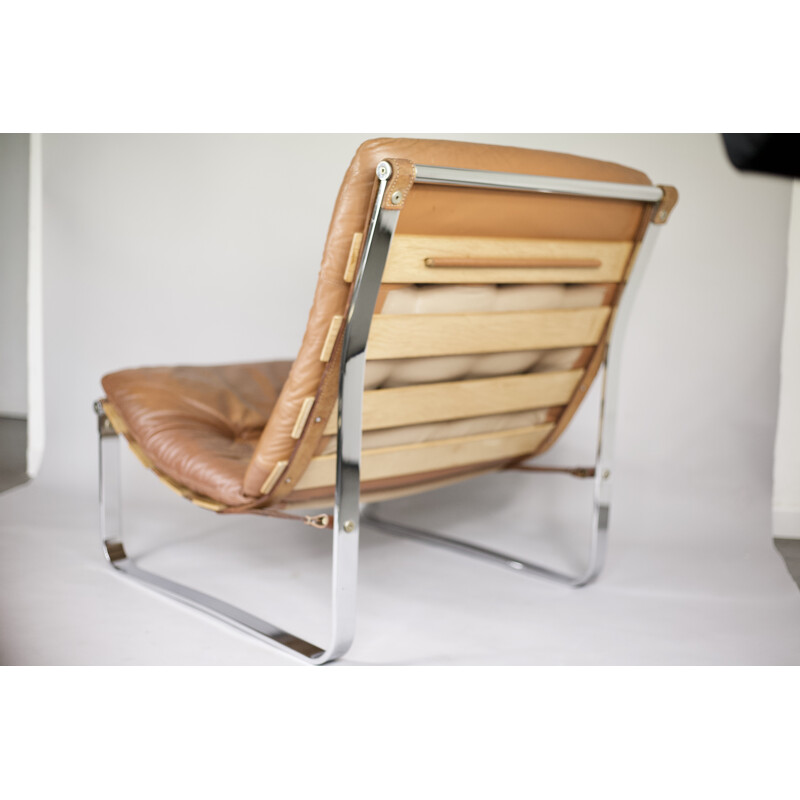 Vintage baked easy chair in chrome and steel by Ingmar Relling for Westnofa - 1960s