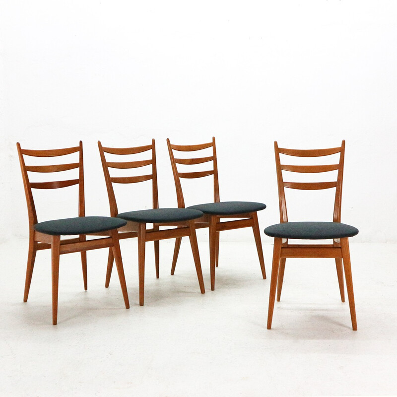 Set of 4 vintage dining chairs reupholstered - 1950 