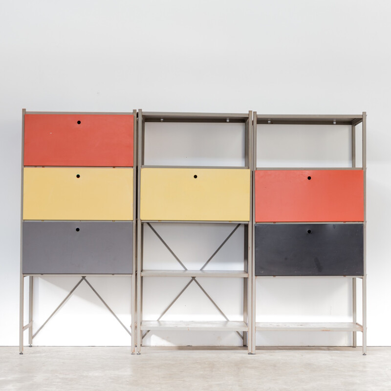 Wall unit "model 663" in 3 blocks by Wim Rietveld for Gispen - 1950s