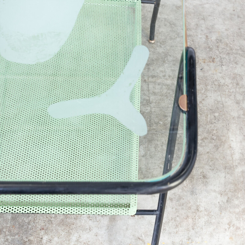 Vintage coffee table in metal & glass - 1950s