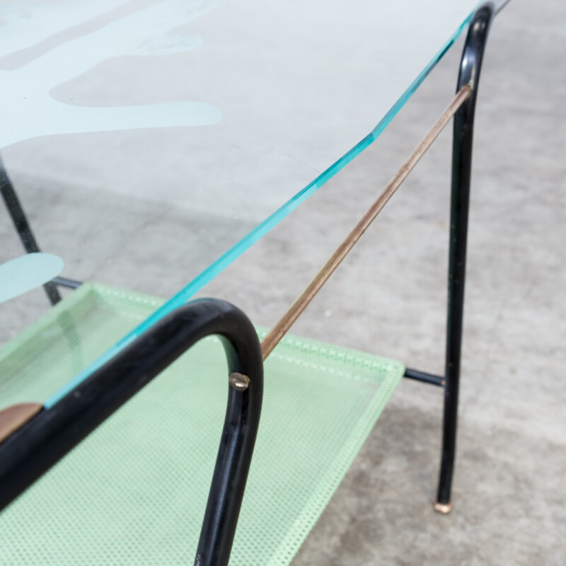 Vintage coffee table in metal & glass - 1950s