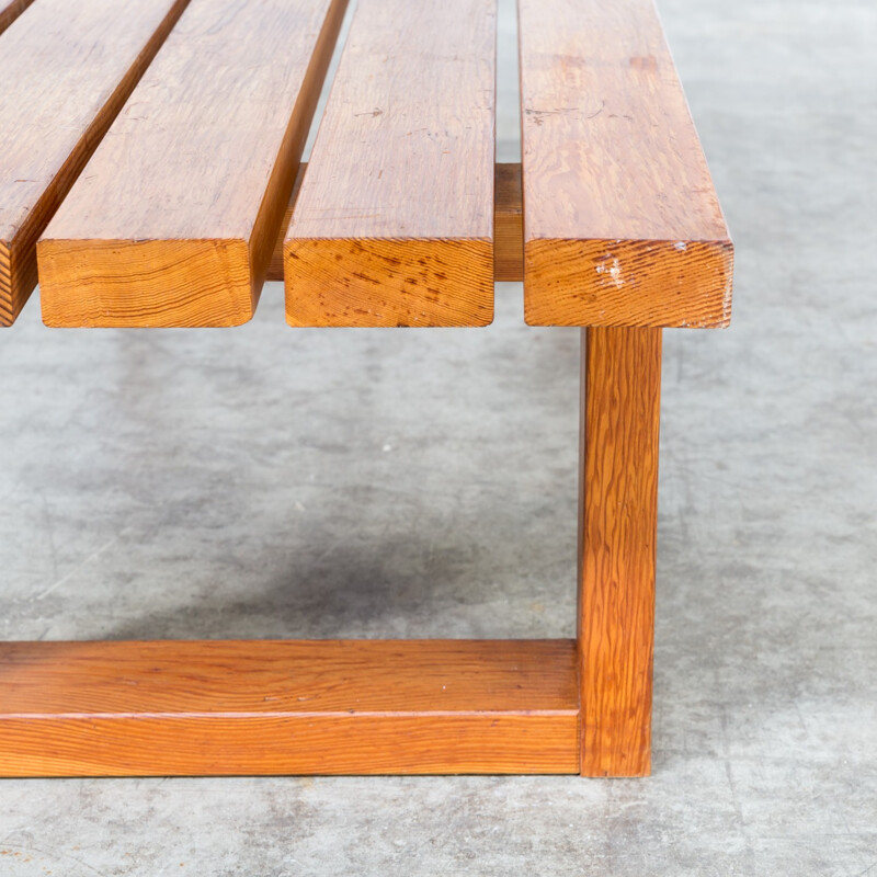 Vintage pine wooden slatted bench - 1960s