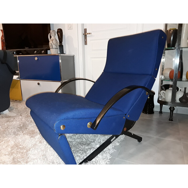 Armchair in royal blue "P 40" Osvaldo Borsani by Techno - 1950s