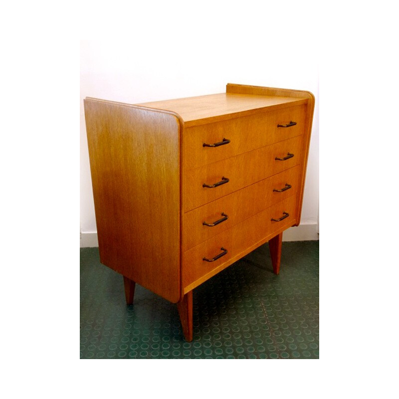 Geometric chest of 4 Drawers in oak by SAM - 1950s