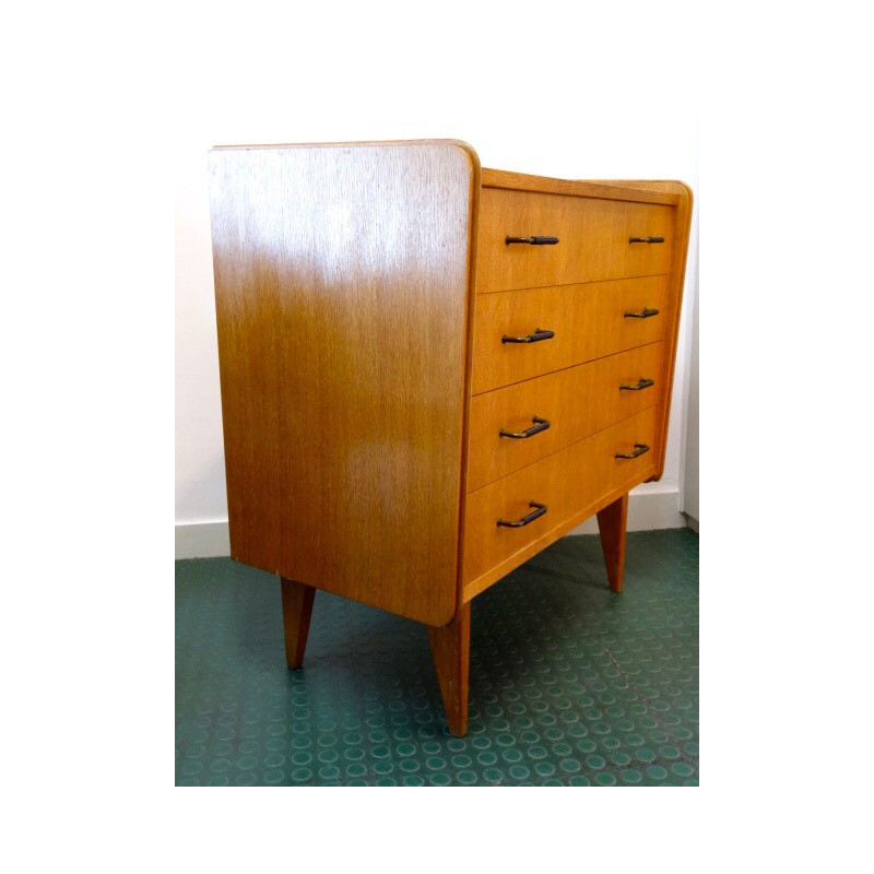 Geometric chest of 4 Drawers in oak by SAM - 1950s