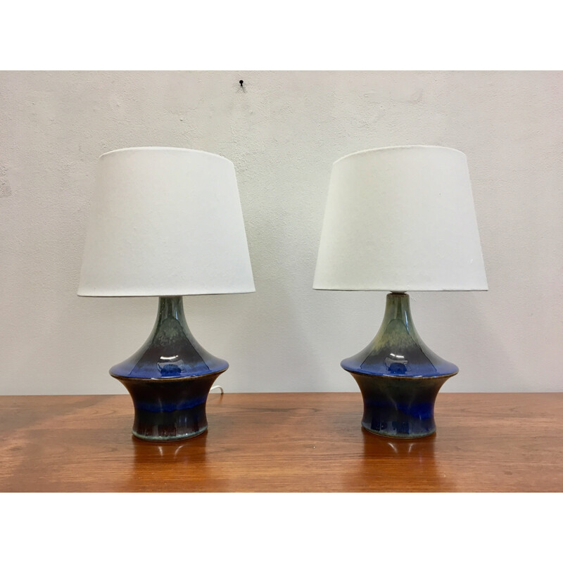 Set of 2 Blue Danish Table Lamps in Ceramic by Soholm - 1960s