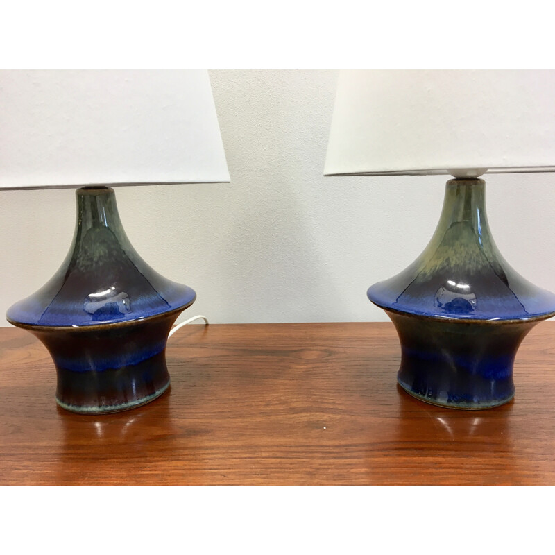 Set of 2 Blue Danish Table Lamps in Ceramic by Soholm - 1960s