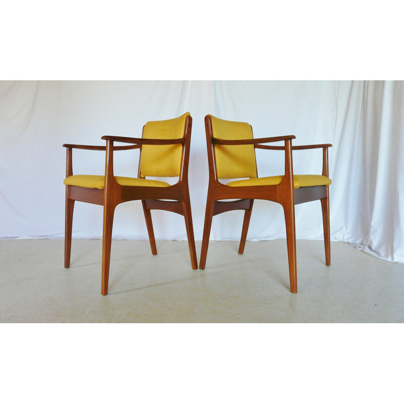 Set of 2 Scandinavian teak and fabric armchairs - 1960s