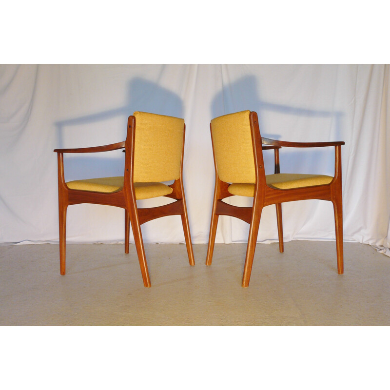 Set of 2 Scandinavian teak and fabric armchairs - 1960s