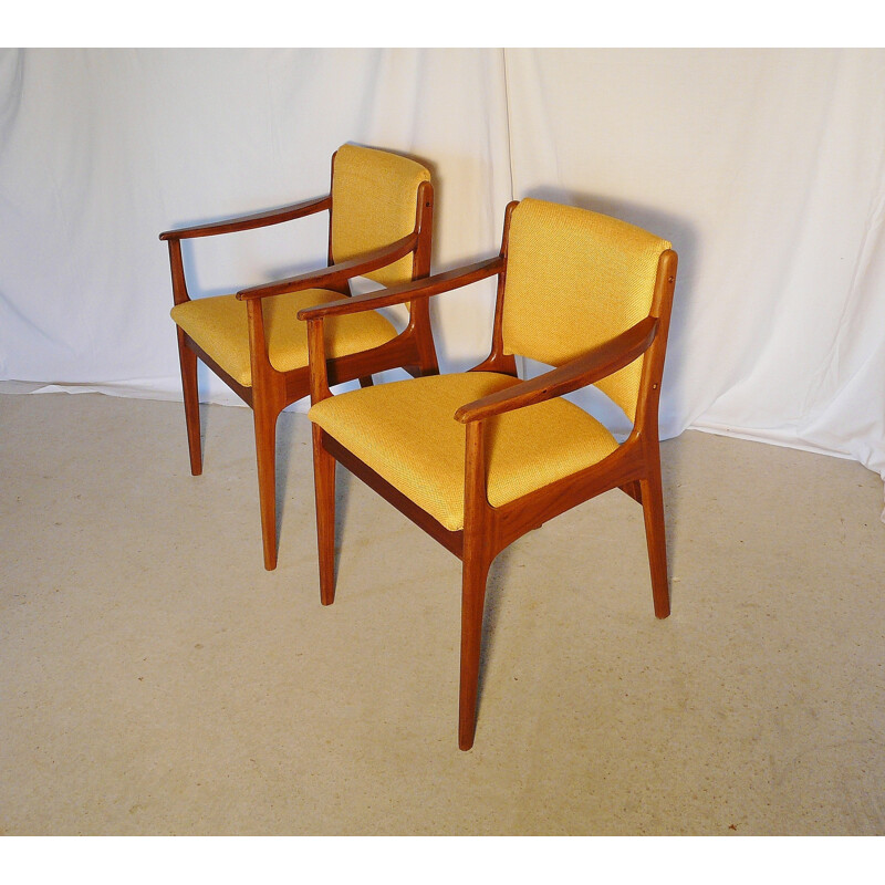 Set of 2 Scandinavian teak and fabric armchairs - 1960s