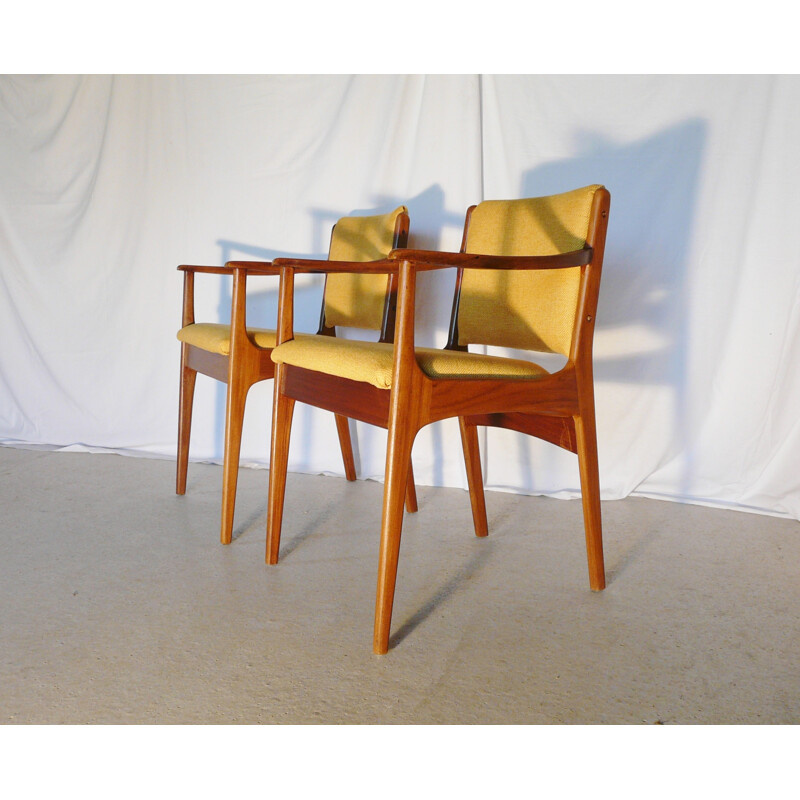 Set of 2 Scandinavian teak and fabric armchairs - 1960s