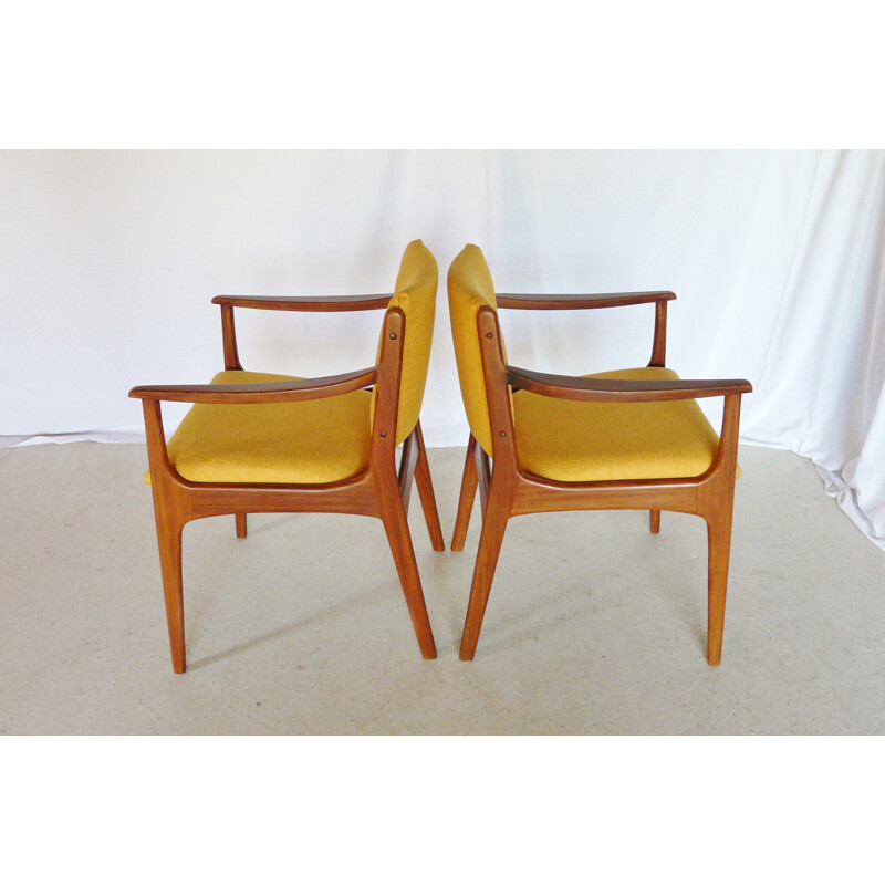 Set of 2 Scandinavian teak and fabric armchairs - 1960s