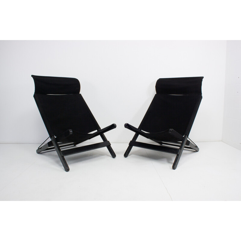 Set of 2 Vintage Black Canvas Folding Chairs - 1970s 