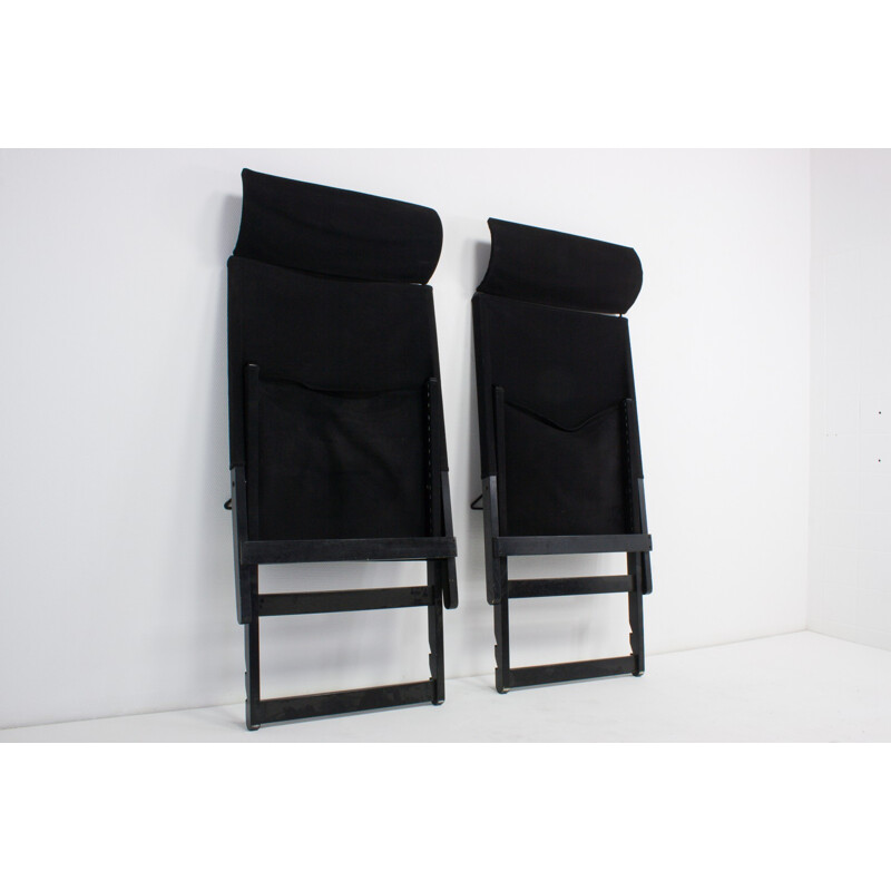 Set of 2 Vintage Black Canvas Folding Chairs - 1970s 