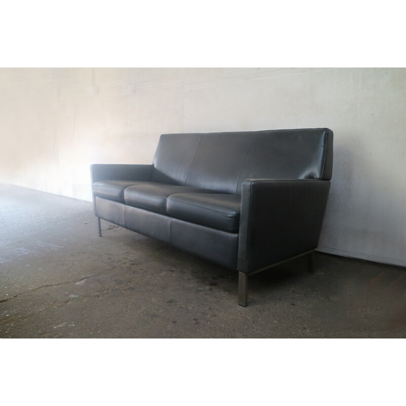 Danish Vintage leather sofa with brushed steel legs - 1970s 