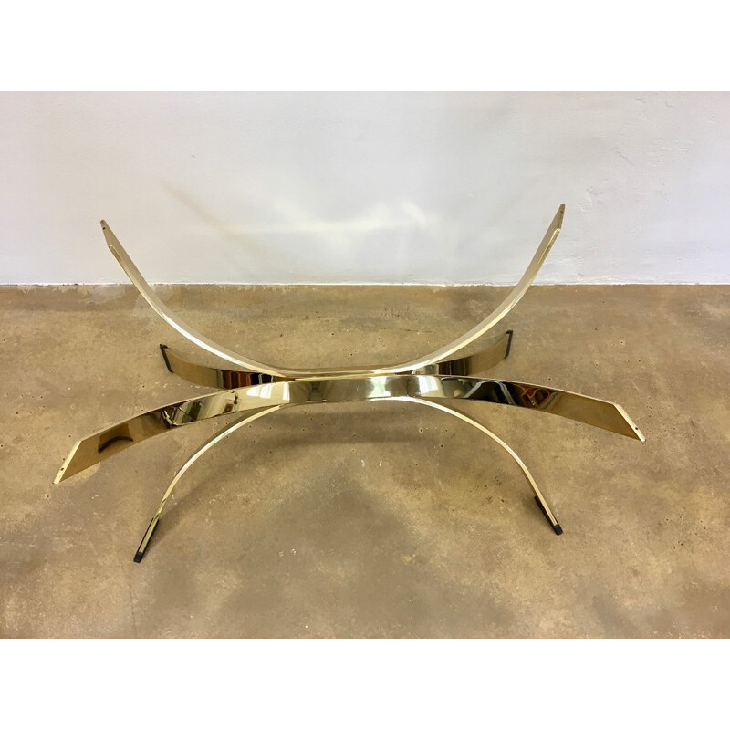 Golden Italian Coffee Table with Smoked Glass Top - 1970s