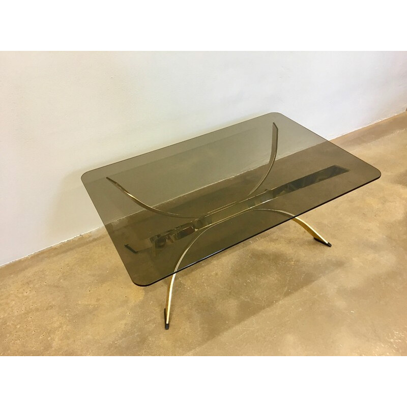 Golden Italian Coffee Table with Smoked Glass Top - 1970s