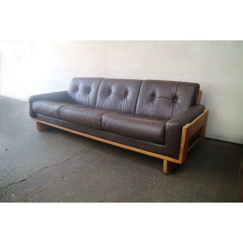 Danish vintage sofa in leather with oak frame - 1970s