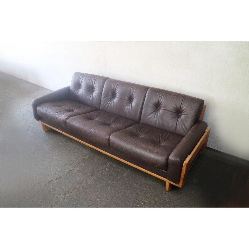 Danish vintage sofa in leather with oak frame - 1970s