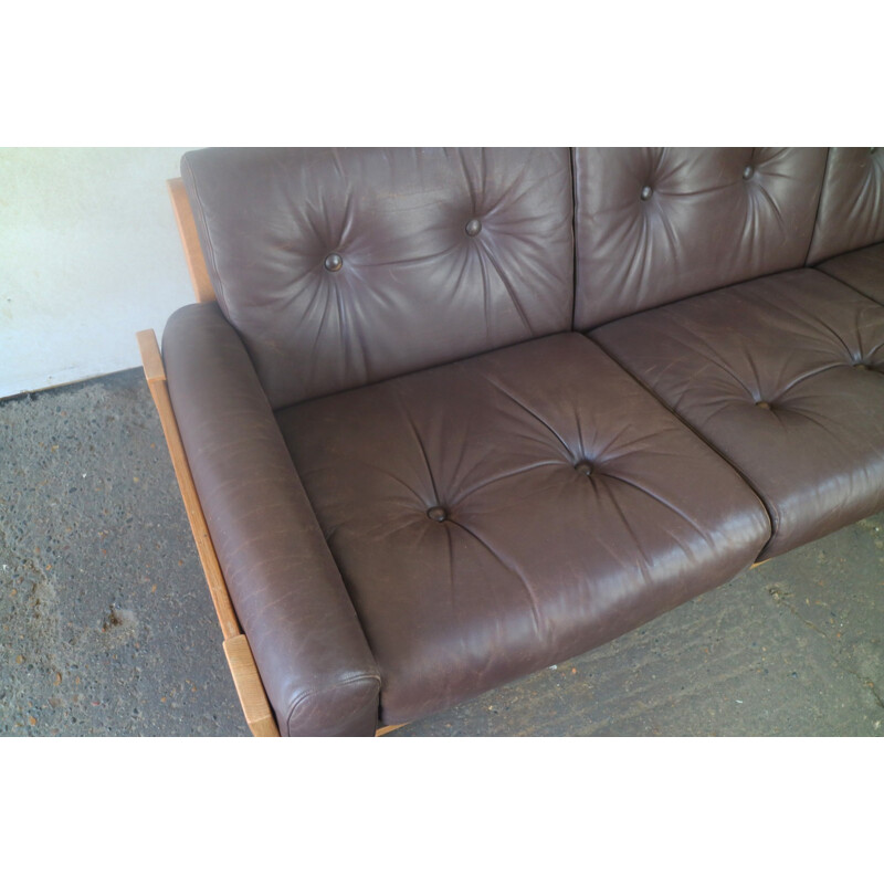 Danish vintage sofa in leather with oak frame - 1970s