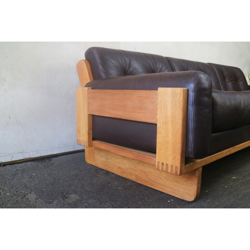 Danish vintage sofa in leather with oak frame - 1970s