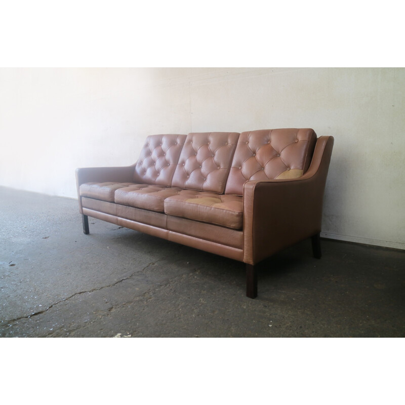 Vintage danish 3-seater sofa in brown leather - 1970s
