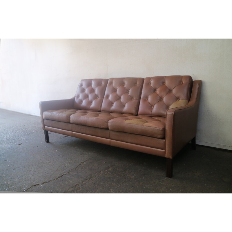Vintage danish 3-seater sofa in brown leather - 1970s
