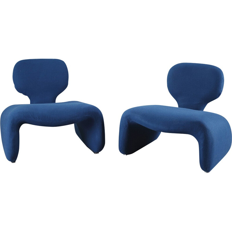 Set of 2 blue "Djinne" easy chairs by Olivier Mourgue for Airborne - 1960s