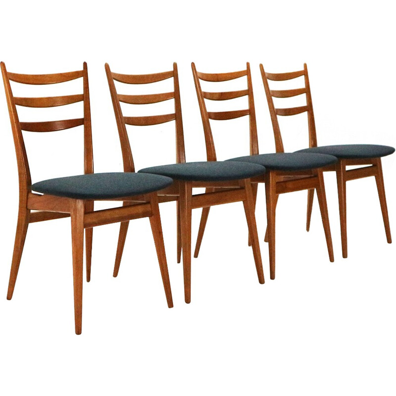 Suite de 4 chaises à repas retapissées - 1950 