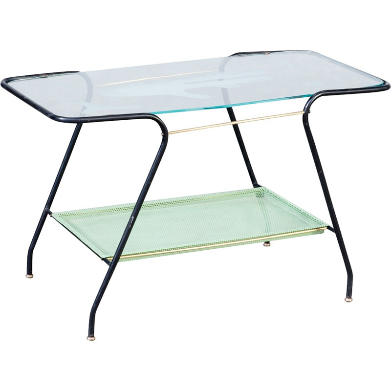 Vintage coffee table in metal & glass - 1950s