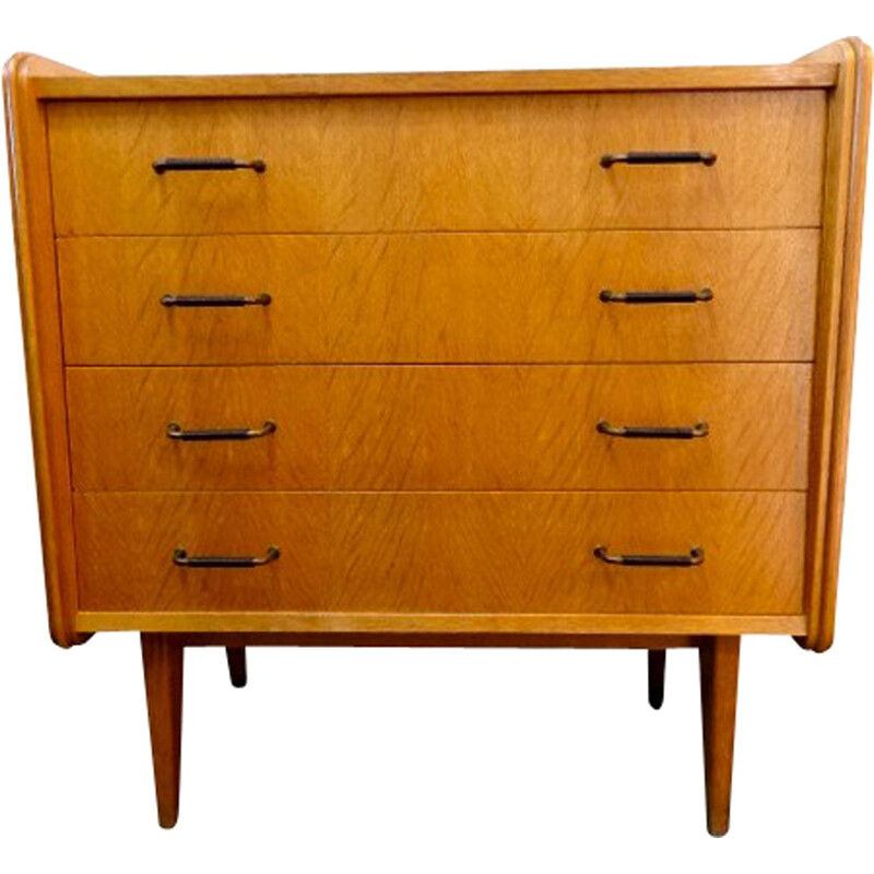 Geometric chest of 4 Drawers in oak by SAM - 1950s