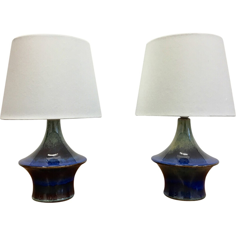 Set of 2 Blue Danish Table Lamps in Ceramic by Soholm - 1960s