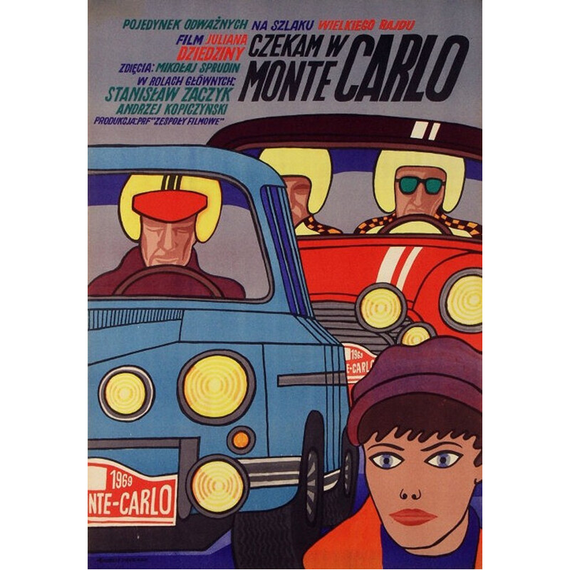 Original vintage Polish poster "I'll wait in Monte Carlo" by Andrzej Krajewski, 1960