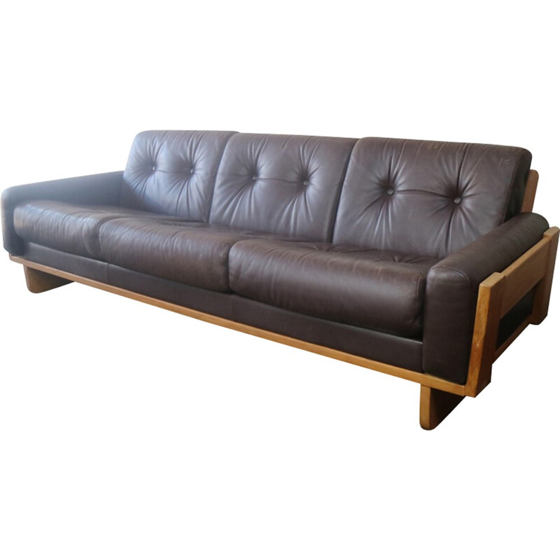 Danish vintage sofa in leather with oak frame - 1970s