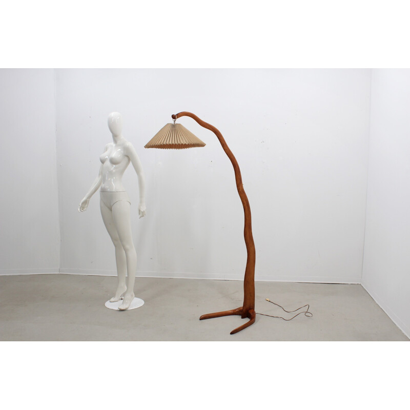 Vintage Curved Walnut Floor Lamp - 1940s