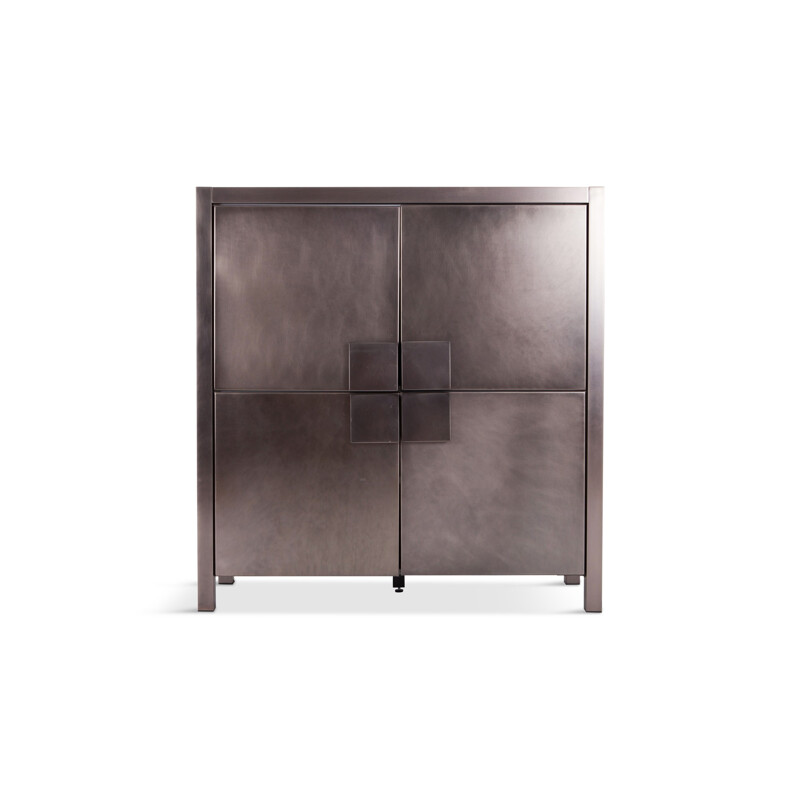 4-Door Cabinet in Steel Brushed by Maison Jansen - 1970s