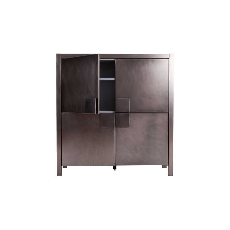 4-Door Cabinet in Steel Brushed by Maison Jansen - 1970s