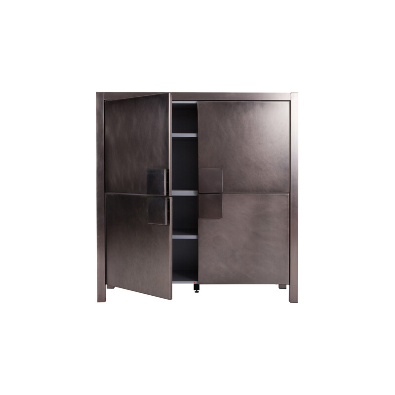 4-Door Cabinet in Steel Brushed by Maison Jansen - 1970s