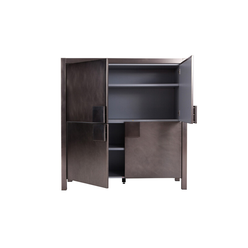 4-Door Cabinet in Steel Brushed by Maison Jansen - 1970s